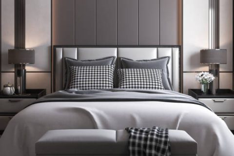 The beautiful bedroom interior design, empty wall background